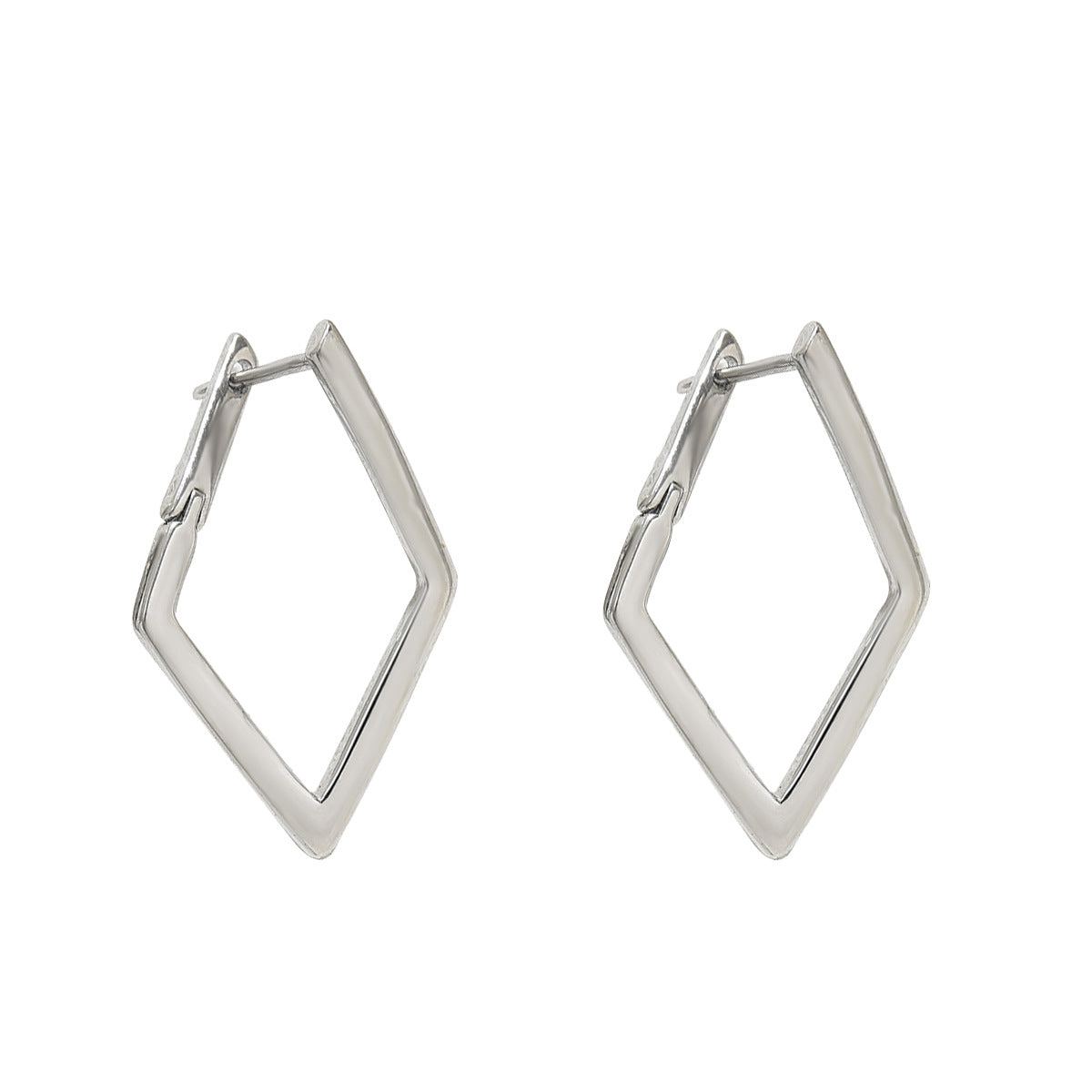 Pendientes de tuerca minimalistas geométricos de rombo para mujer con base de cobre e incrustaciones de circonita