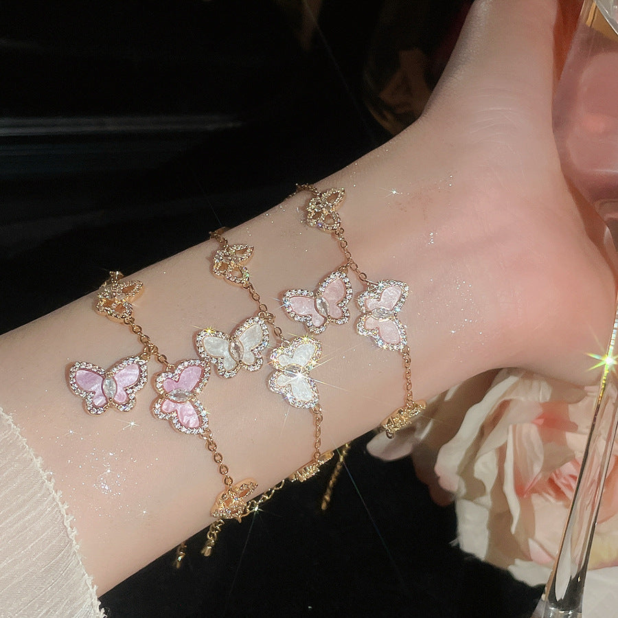 Minimalist Luxury Cubic Zirconia Inlaid Butterfly Bracelet Brass Women's Jewelry