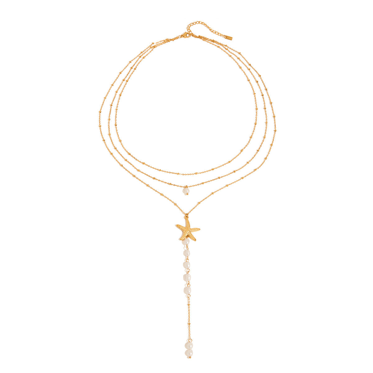 Elegant Stainless Steel Starfish Pendant Necklace with Pearl Inlay for Women
