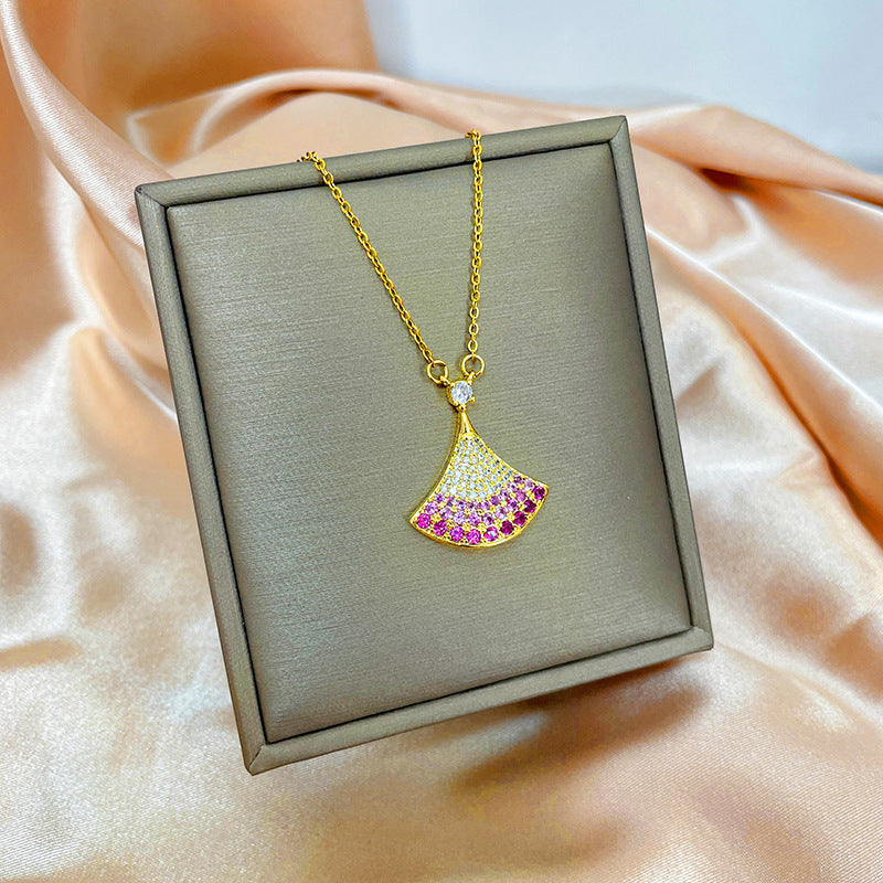 Minimalist Geometric Titanium Steel Necklace with Gold-Plated Copper Pendant and O-Chain for Women