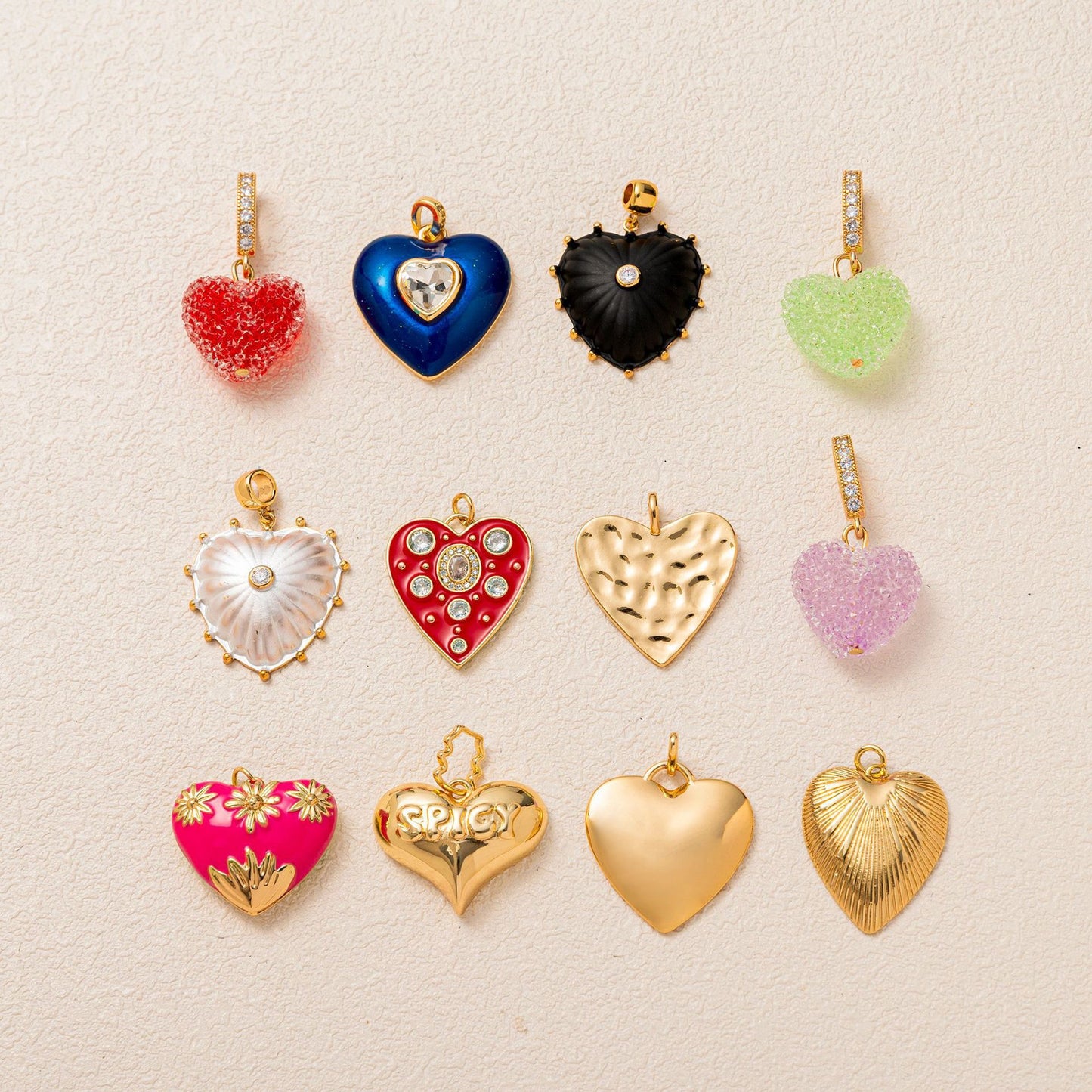 Minimalist Vintage 18K Gold Plated Brass Heart Bow Drip Oil Cubic Zirconia Charm Bar