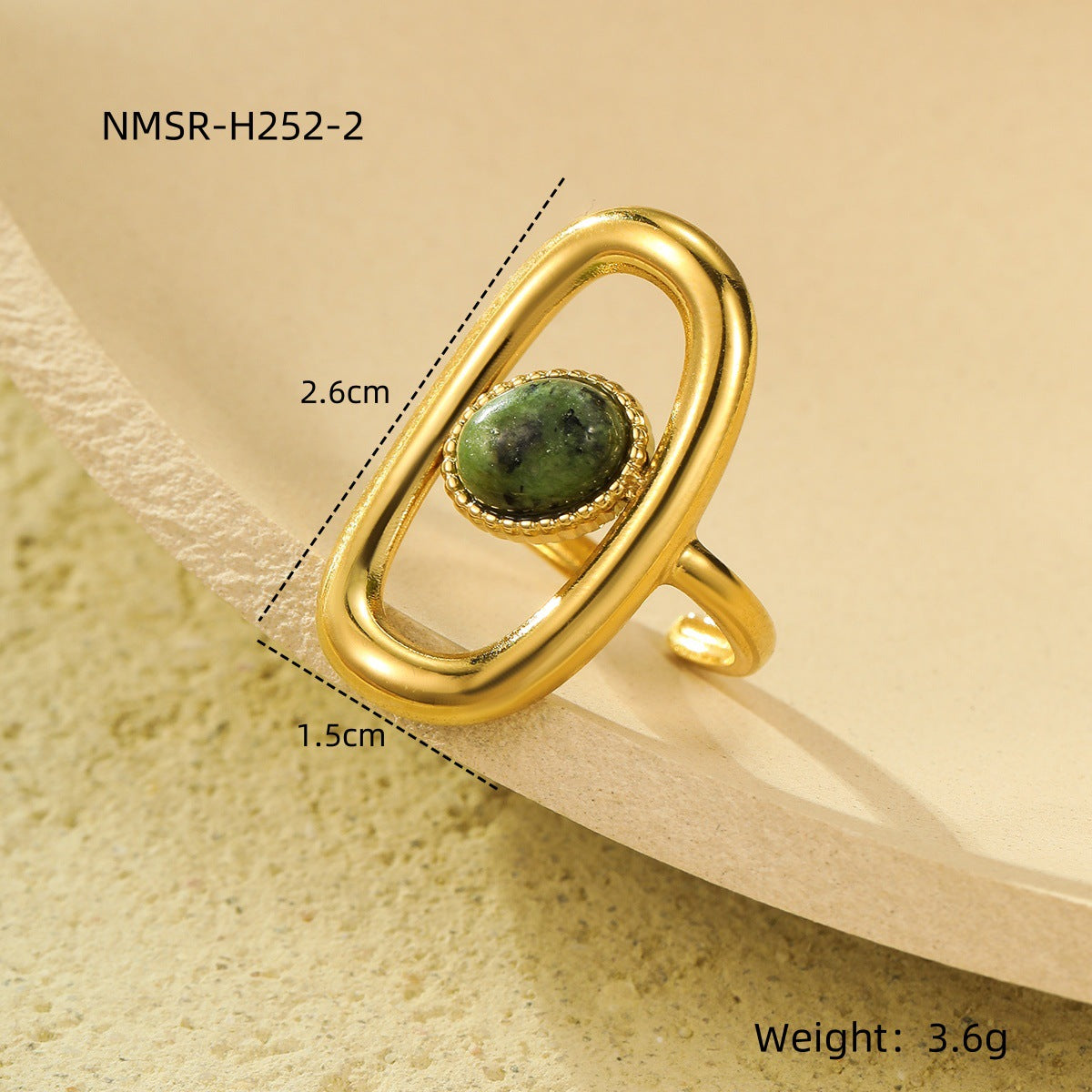 Anello Elegante Minimalista Quadrato Vuoto in Acciaio Inossidabile con Intarsio in Pietra Naturale da Donna