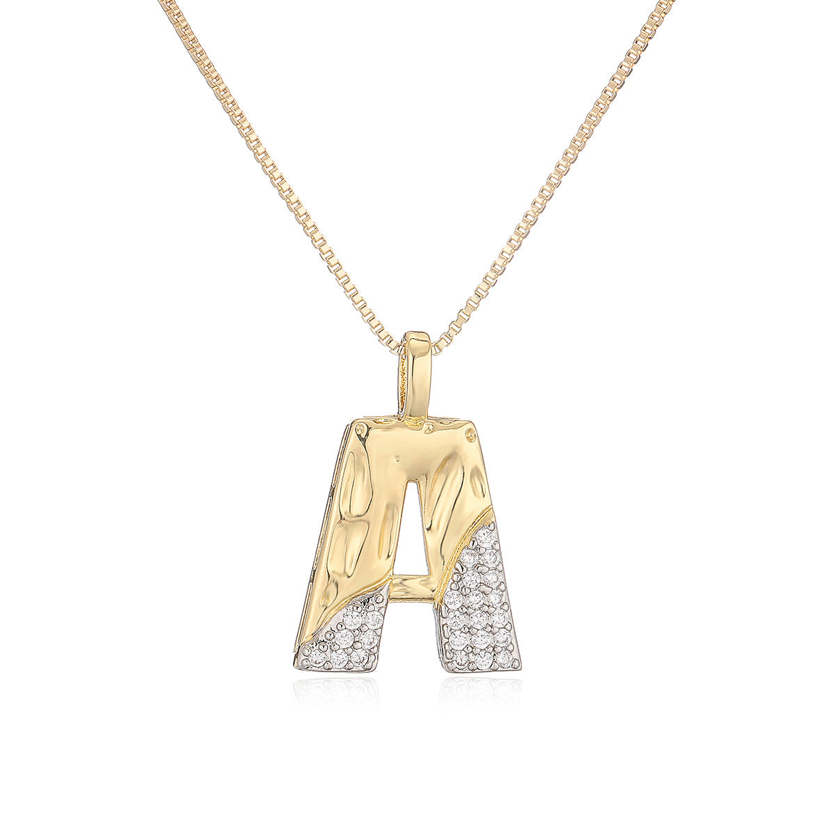 Minimalist Two-Tone Plated Cubic Zirconia Letter Pendant Necklace for Women with Box Chain