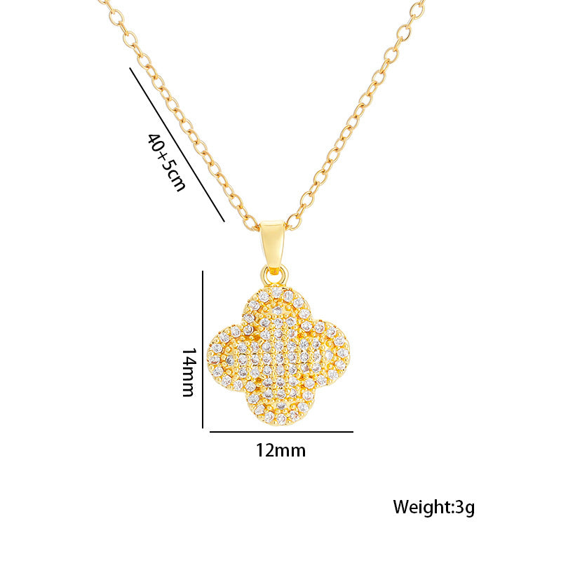 Collar con colgante minimalista de trébol de cuatro hojas para mujer, de acero de titanio con incrustaciones de diamantes de imitación y acabado pulido