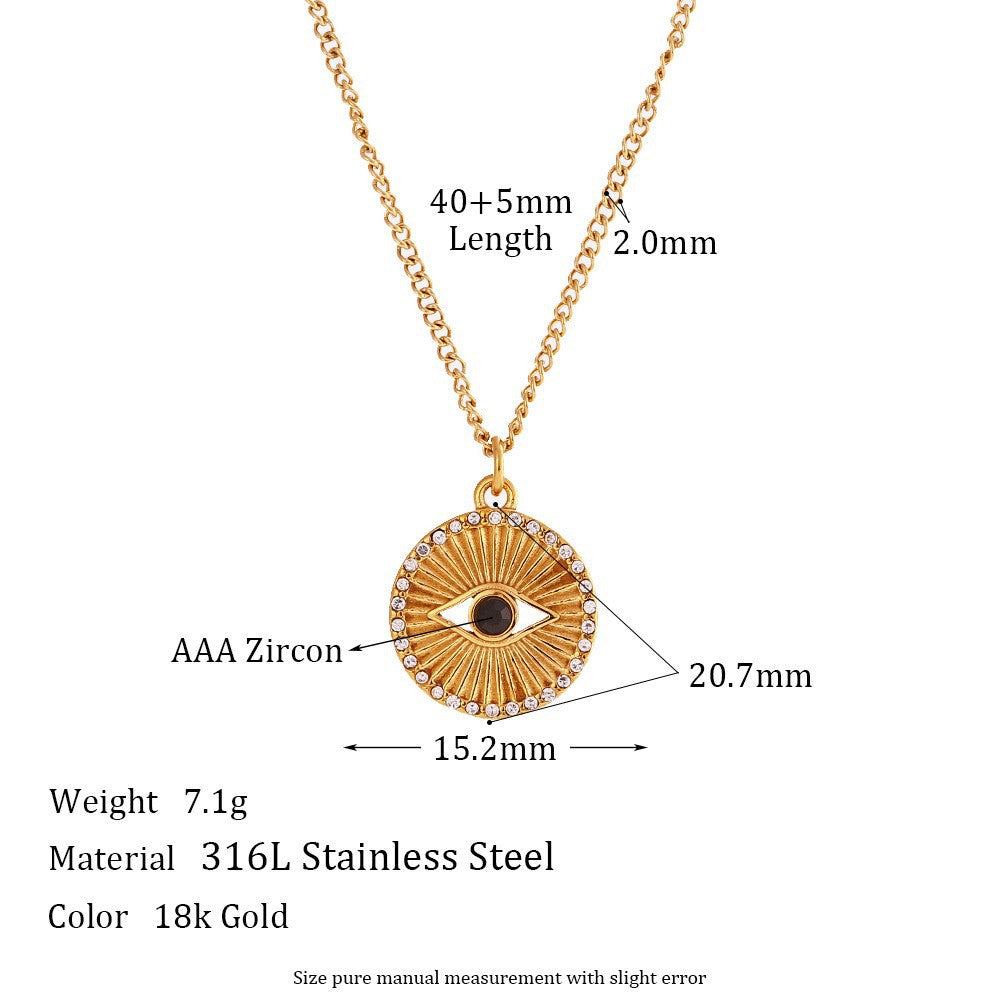 Collana con ciondolo alla moda Sole Luna Stella geometrico da donna in acciaio al titanio con finitura placcata su catena a O