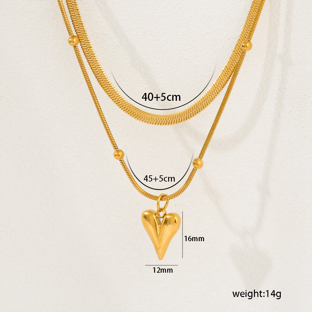 Collar colgante de corazón doble minimalista en acero inoxidable con acabado chapado para mujer y hombre