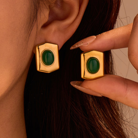 Orecchini da donna esagonali geometrici a scudo d'ispirazione vintage in acciaio inossidabile placcato oro 18K