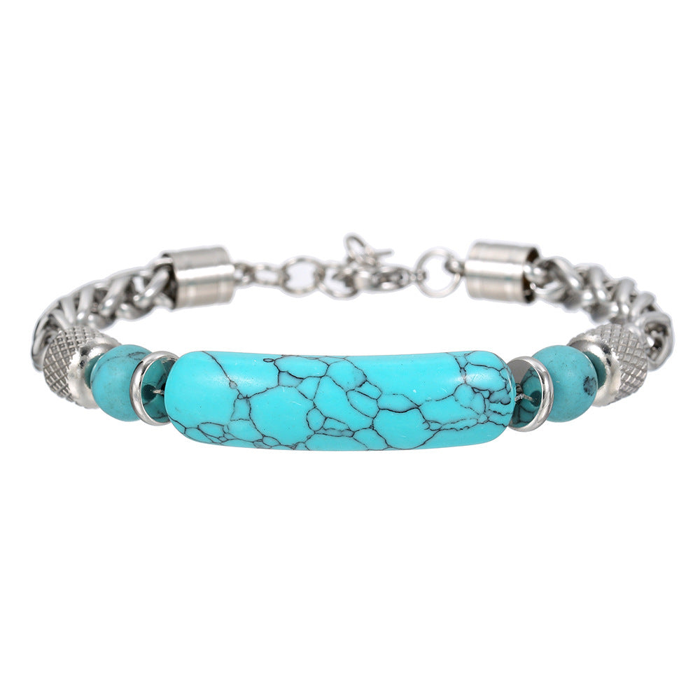 Vintage Geometric Stainless Steel Turquoise Bracelet for Men and Women