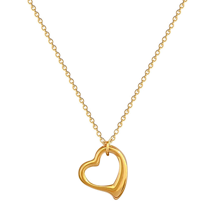 Minimalist Titanium Steel Heart Chain Necklace for Women Floral Pattern
