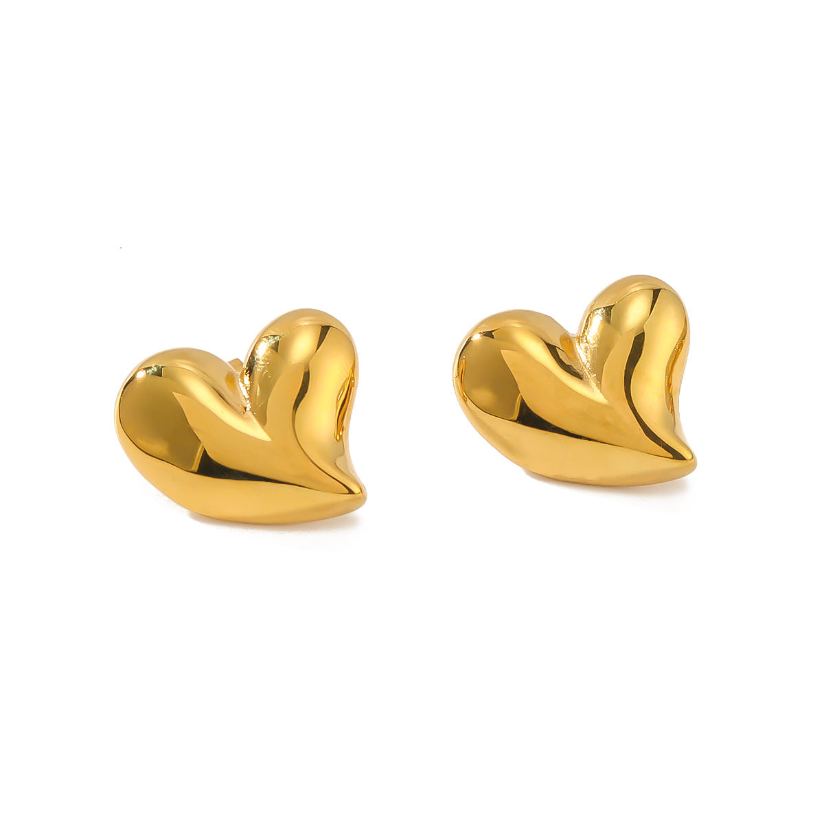 Minimalist Asymmetrical Heart-Shaped Stainless Steel Earrings for Women with 18K Gold Plating