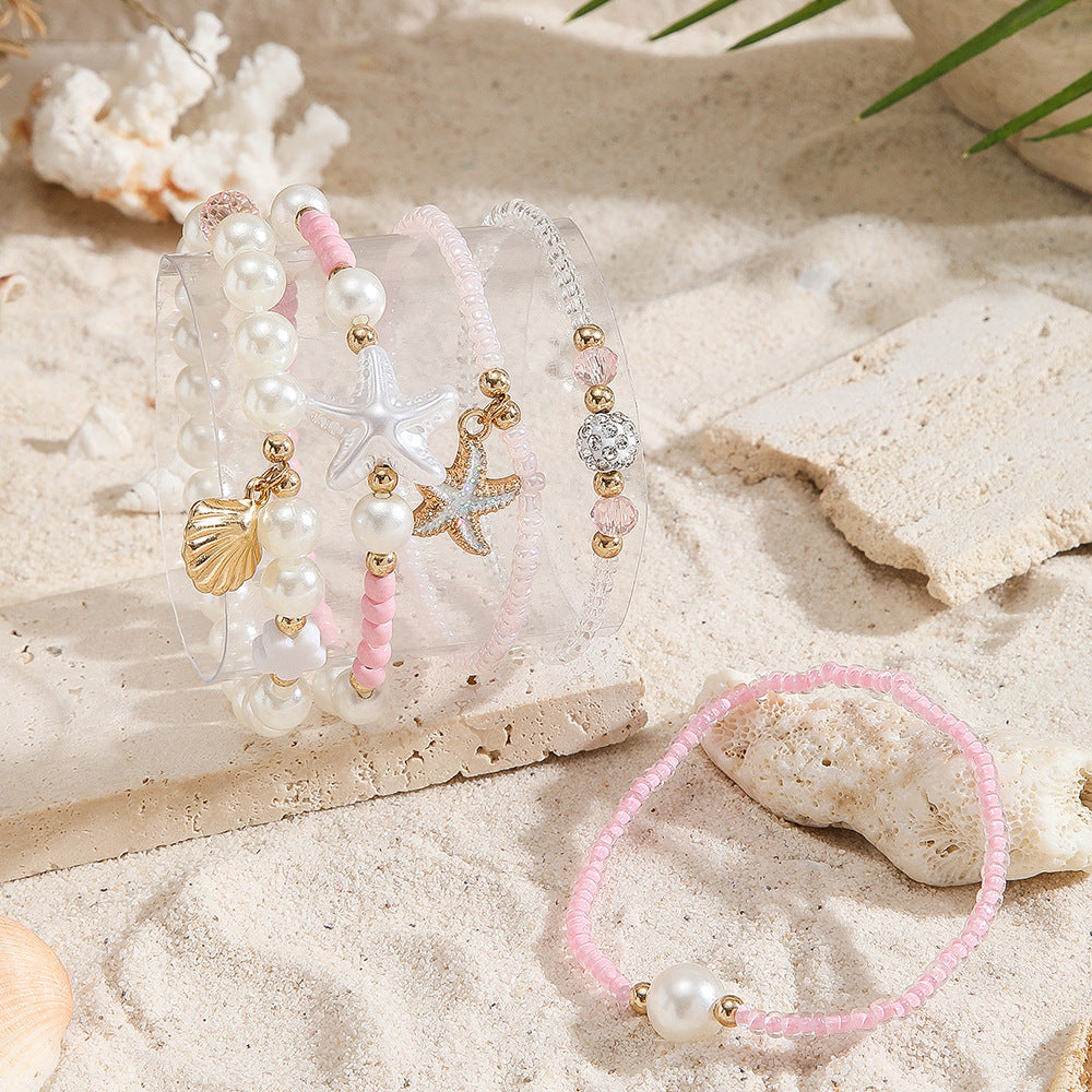 Sweet Handmade Glass Geometric Starfish Scallop Bracelet for Women