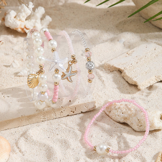 Sweet Handmade Glass Geometric Starfish Scallop Bracelet for Women