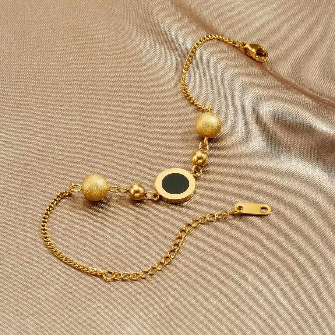 Vintage Gold Plated Stainless Steel Round Geometric Roman Numeral Bracelet for Women