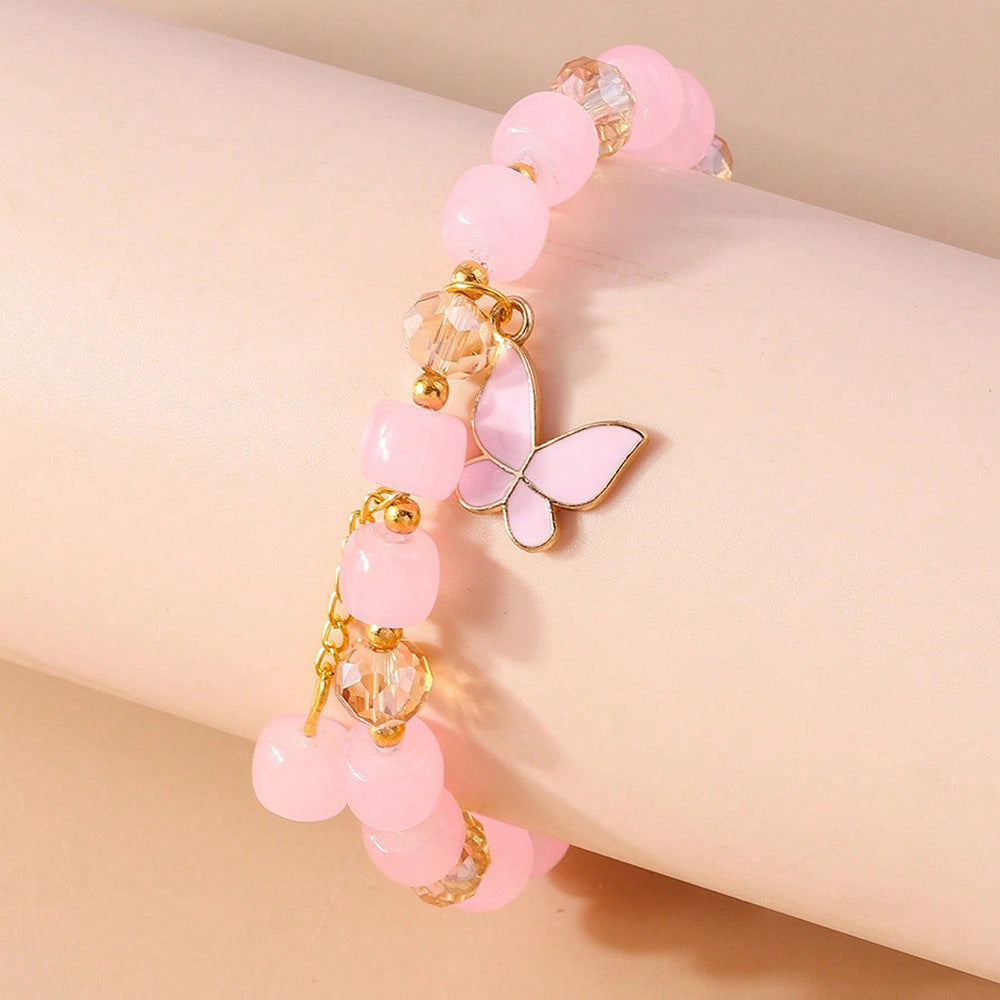 Butterfly-Shaped Glass Bracelet for Girls - Handmade Minimalist Children's Bracelet with Elegant Ancient Chinese Style and Vibrant Solid Colors