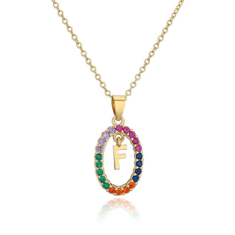 Minimalist Gold Plated Brass Letter Cubic Zirconia Pendant Necklace for Women