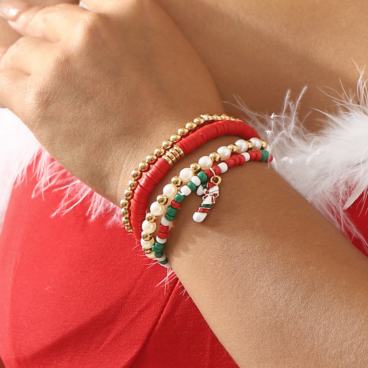 Cartoon Christmas Character Pendant Adjustable Beaded Bracelet with Snowflake and Santa Bell Accents for Women and Men