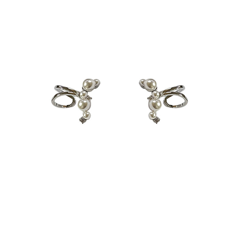 Pendientes Elegantes Minimalistas Geométricos de Perlas con Incrustaciones de Circonita para Mujer, Aretes Ligeros sin Perforación, Joyería de Lujo de Moda