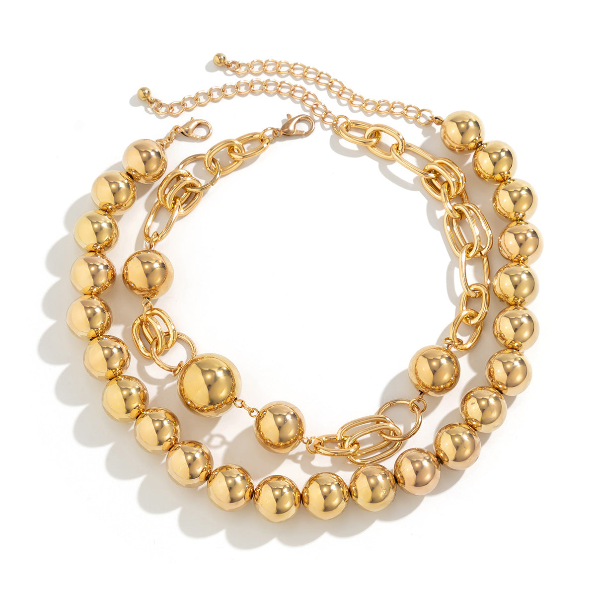 Collar de doble capa estilo perla geométrica minimalista con acabado chapado para mujer