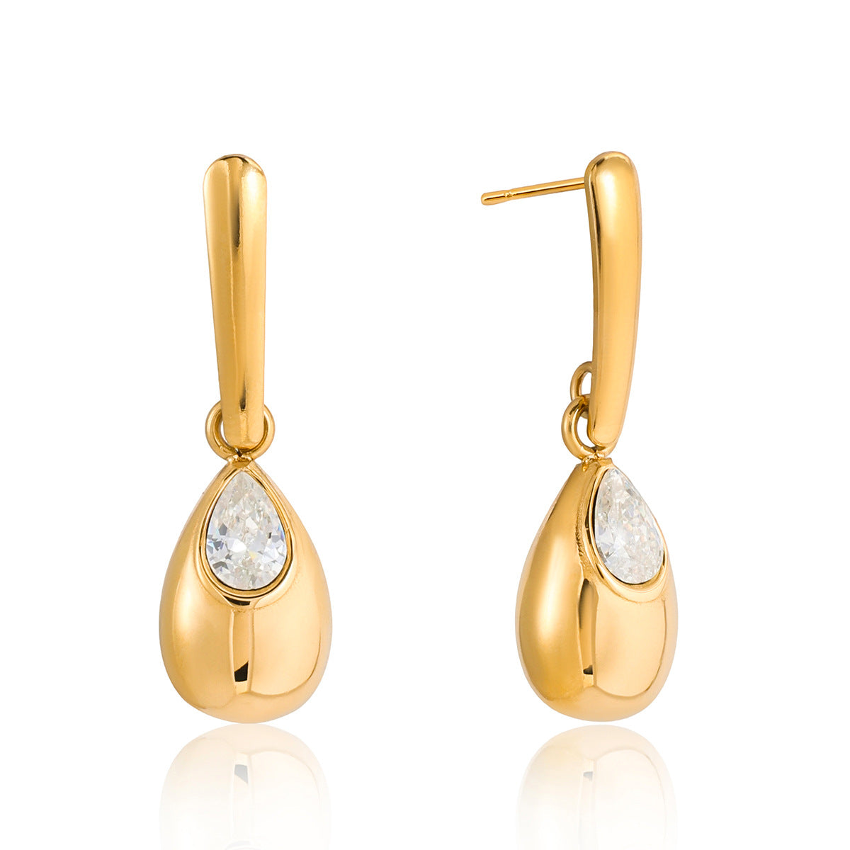 Elegant Teardrop Geometric Stainless Steel Plated Cubic Zirconia Earrings for Women