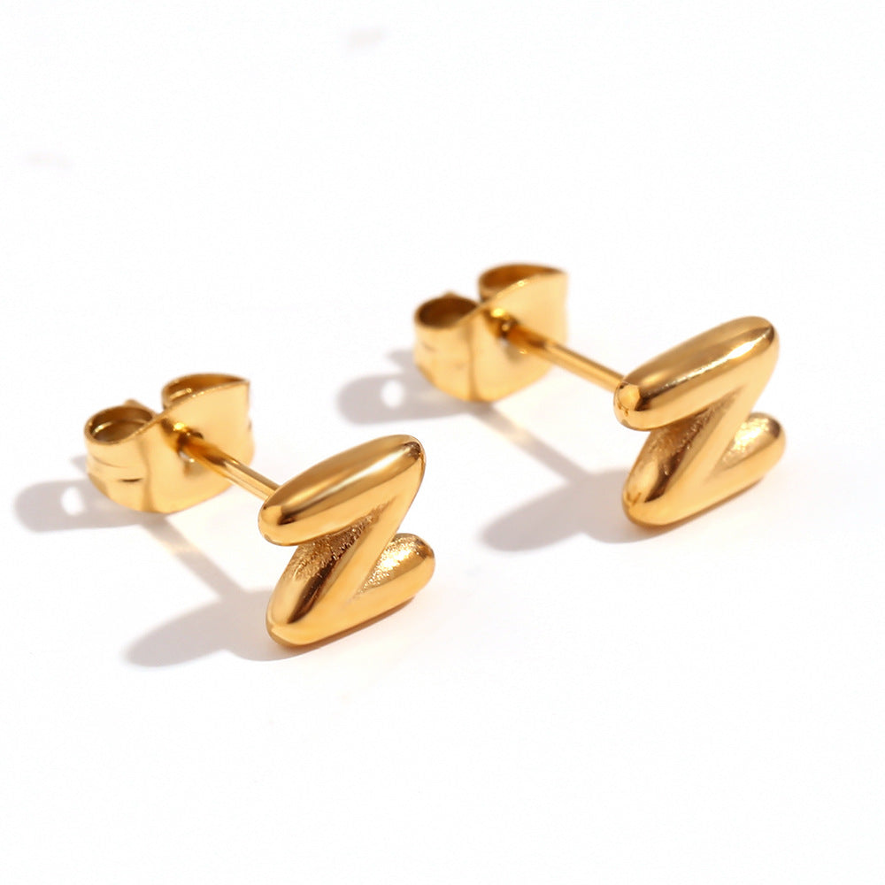 Orecchini a perno da donna con lettera geometrica moderna minimalista in acciaio al titanio placcato oro 18K