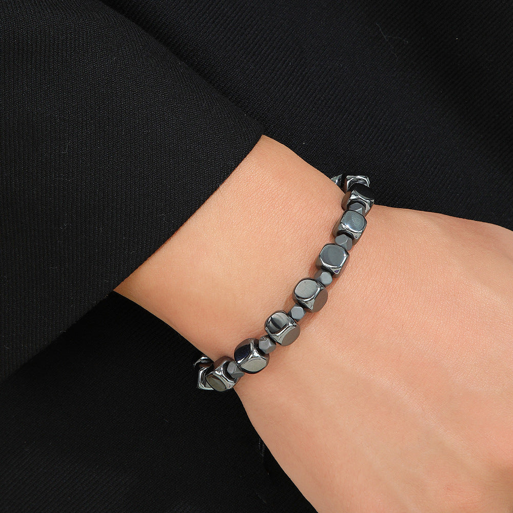 Handmade Geometric Round Hematite Bracelet for Men and Women Adjustable Fashion Casual Jewelry