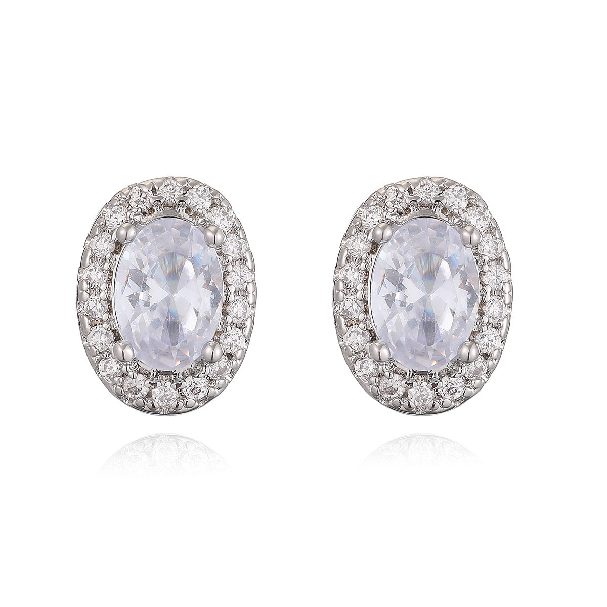 Orecchini a perno geometrici ovali minimalisti in zirconia color rame con placcatura in oro da donna