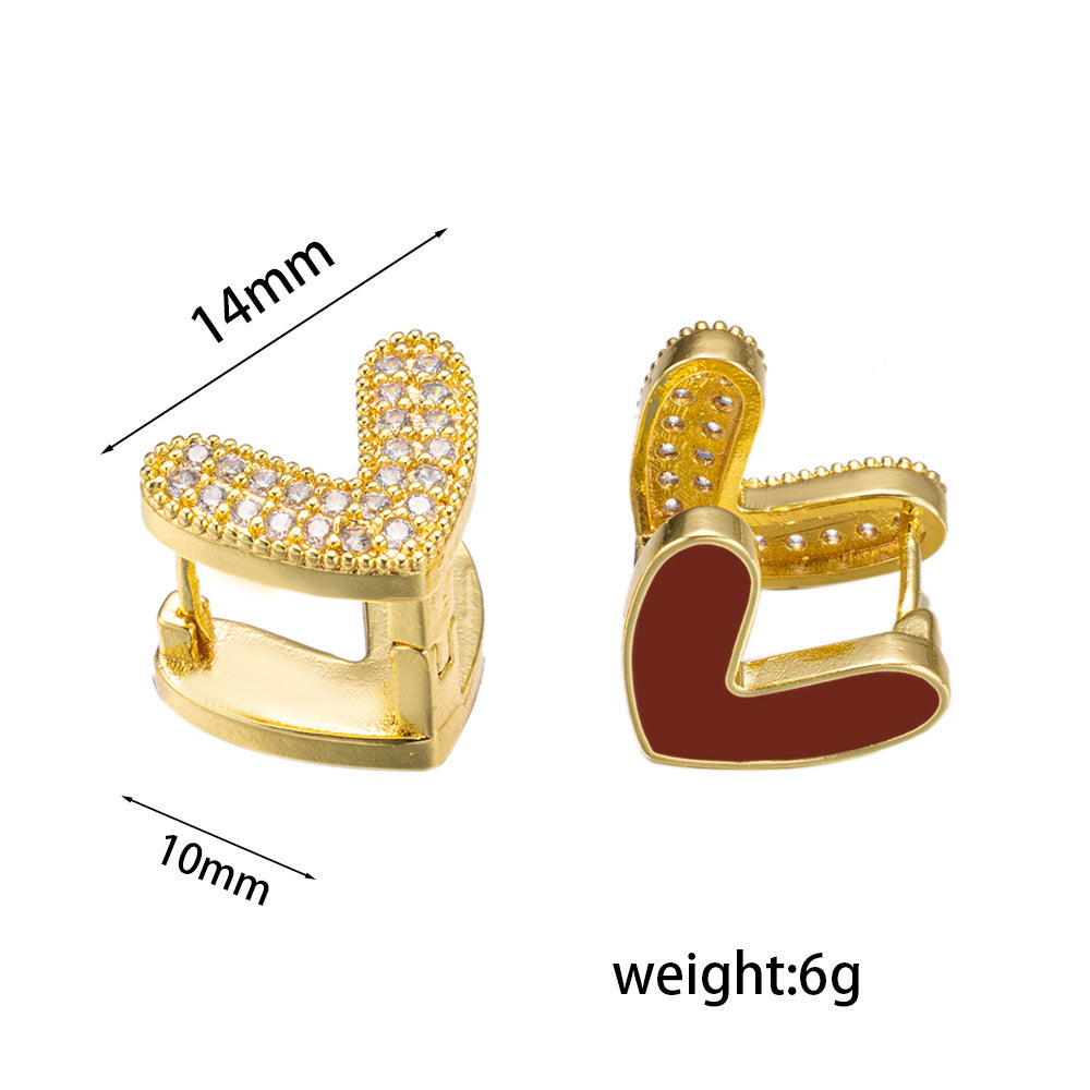 Pendientes de Cobre en Forma de Corazón Elegantes y Minimalistas con Baño de Oro de 18K y Acabado Esmaltado para Mujer