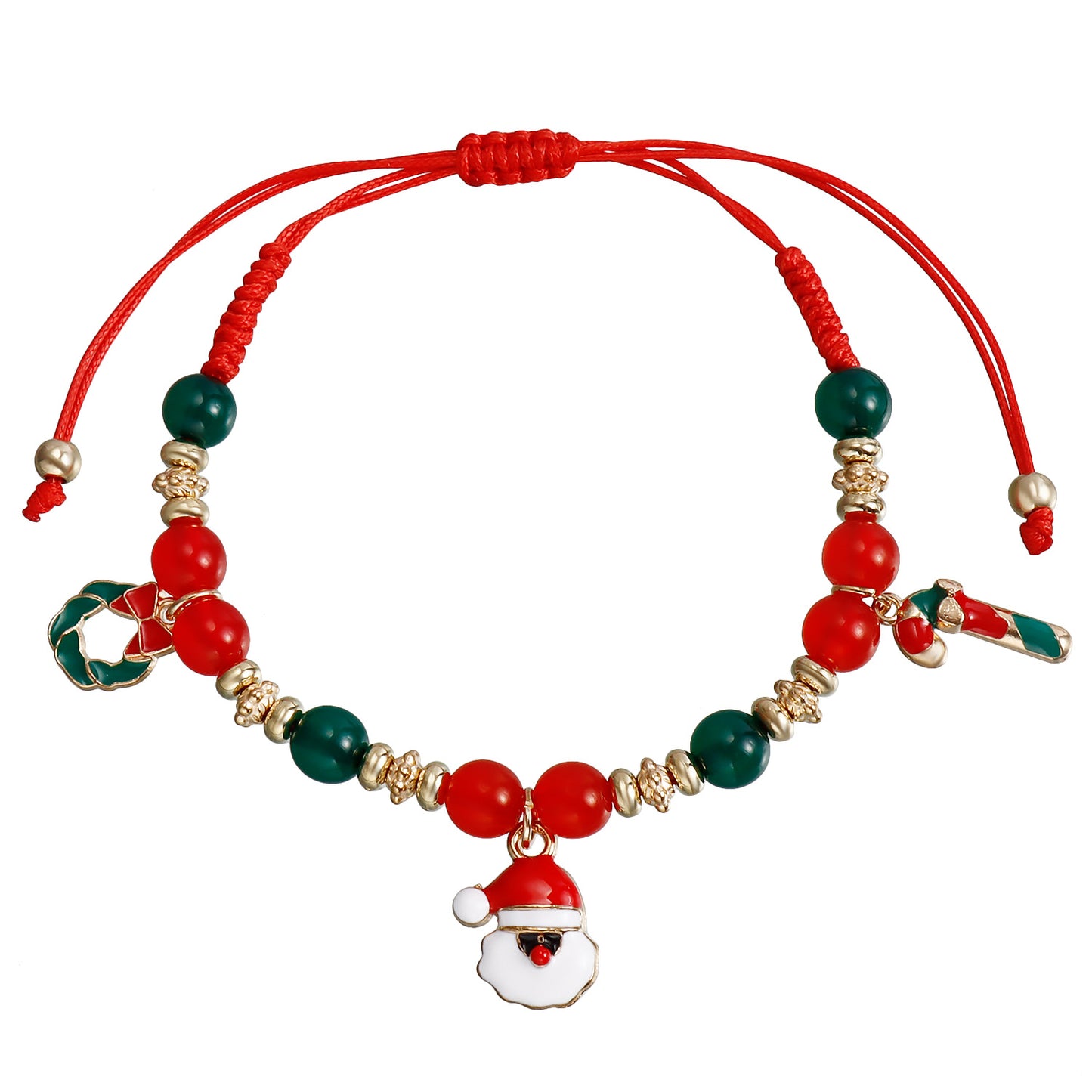 Handmade Beaded Christmas Bracelet Set with Snowman Reindeer and Bell Charms in Red Color Geometric Design Electroplated Women's Jewelry Gift