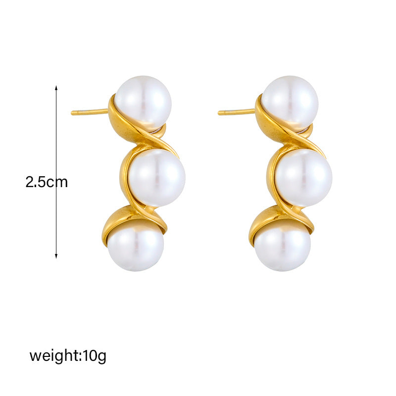 Minimalist Geometric Pearl Earrings in Stainless Steel with Plated Finish for Women