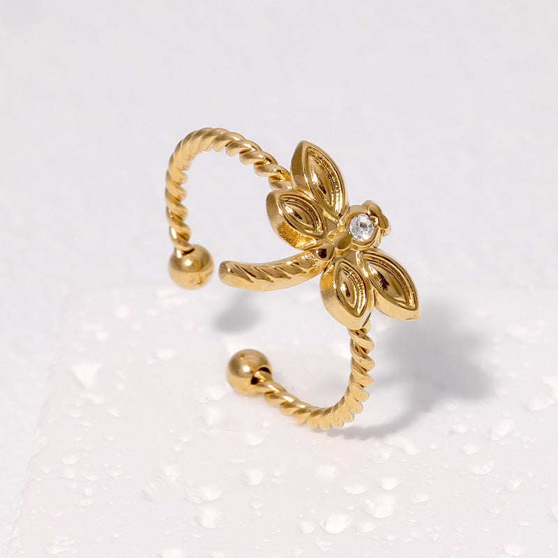 Anello da dito minimalista a forma di libellula in acciaio inossidabile con finitura placcata da donna