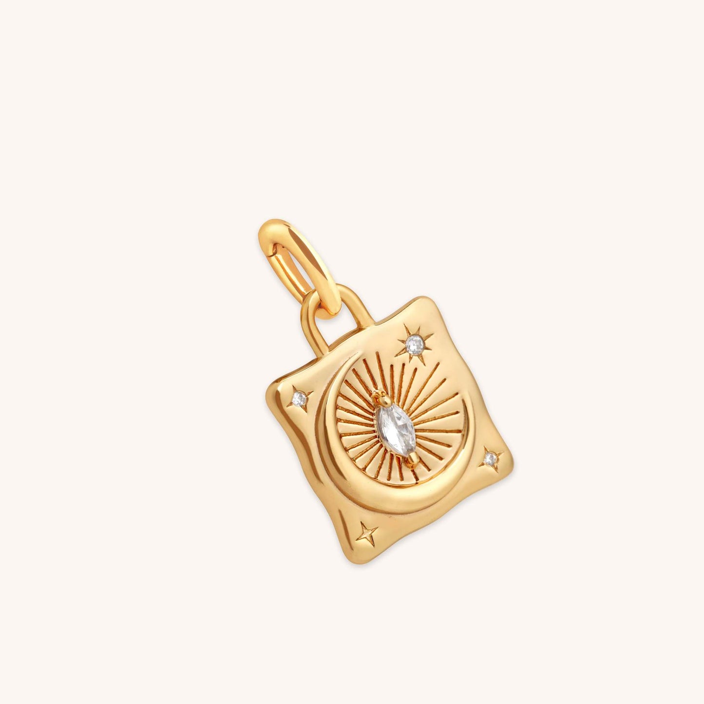 Vintage Square Moon Stainless Steel PVD Gold Plated Pendant Charm Bar with Cable Chain