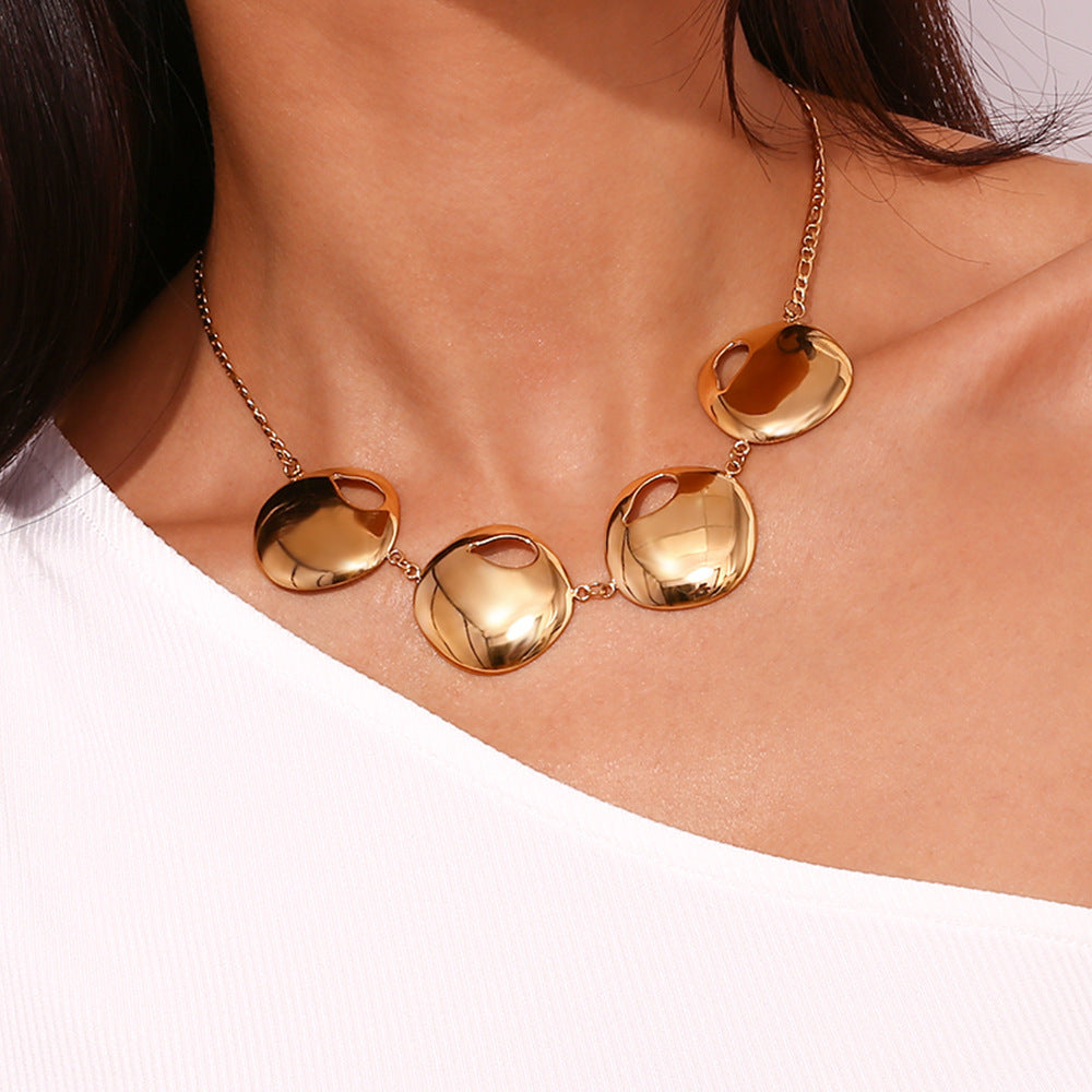 Fashionable Minimalist Geometric Teardrop Pendant Necklace for Women Stainless Steel with 18K Gold Plating