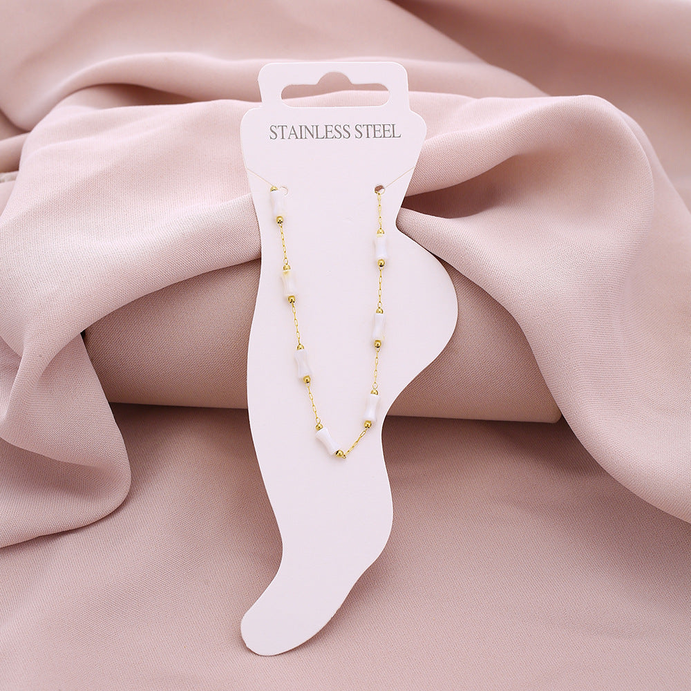Tobillera geométrica de concha de moda para mujer hecha de acero de titanio Elegante accesorio de verano