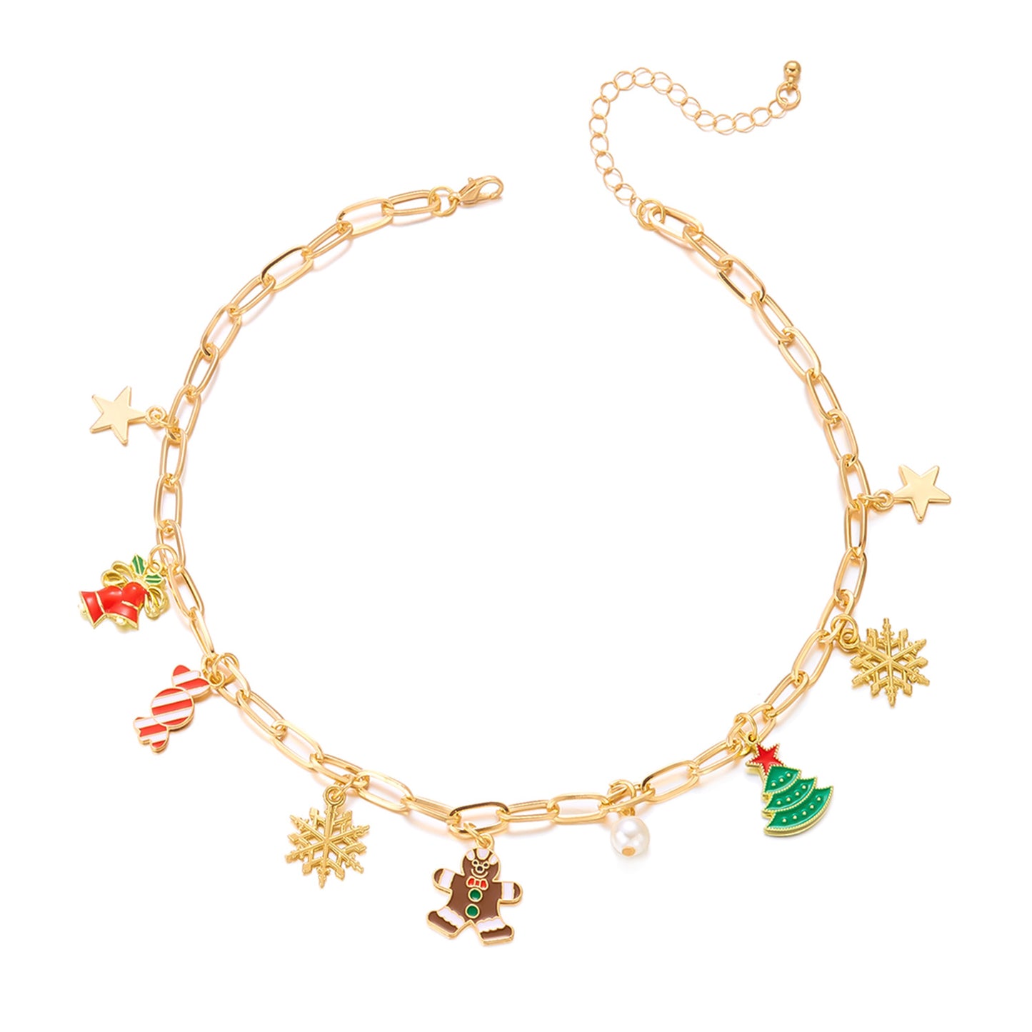 Set collana e orecchini a pendente con albero di Natale vintage a forma di fiocco di neve e Babbo Natale in lega di zinco con finitura placcata per donna