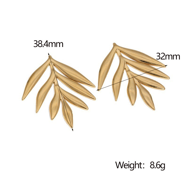 Orecchini da donna in acciaio inossidabile a forma di foglia, stile naturale, placcati in oro 18 carati