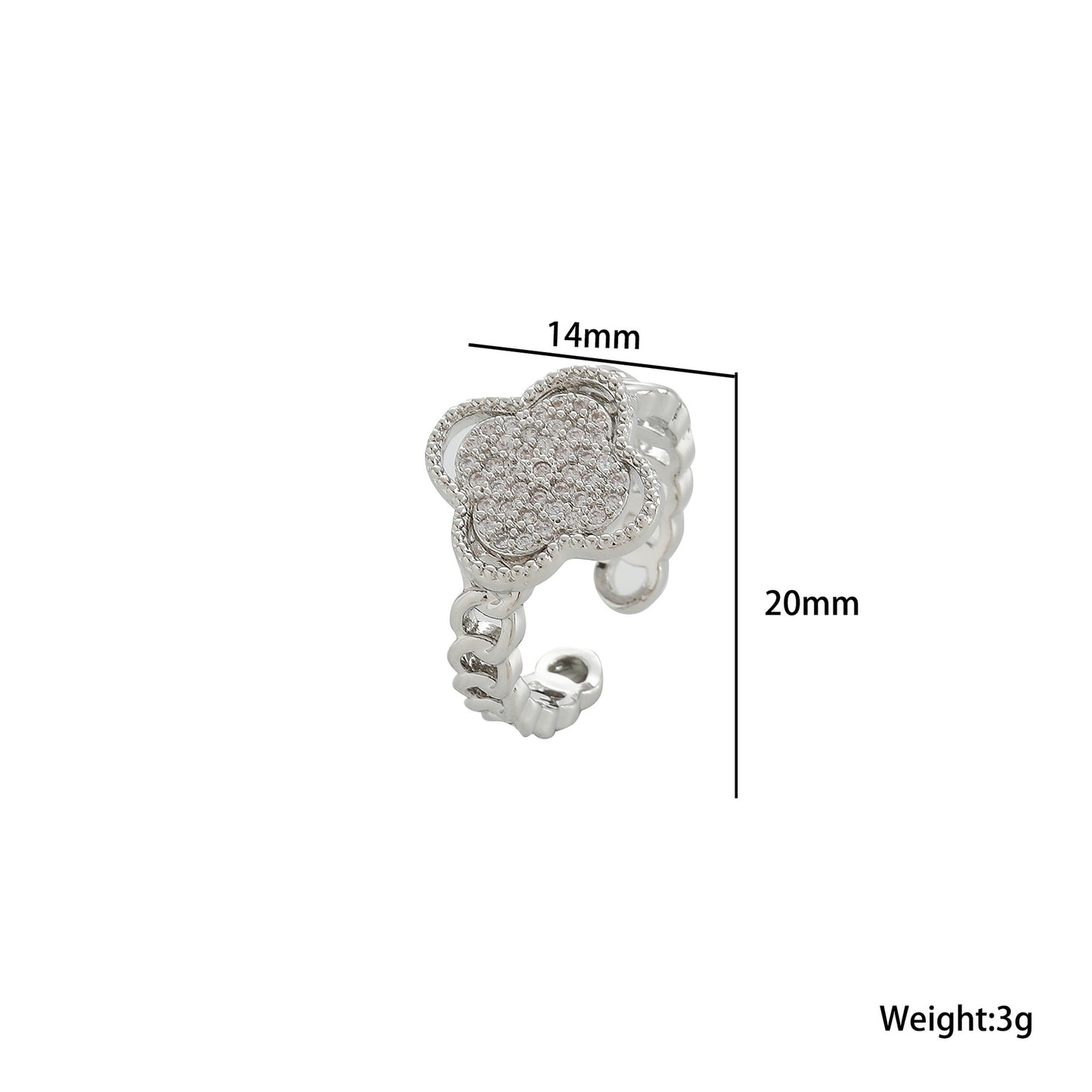 Anello da donna in acciaio al titanio a forma di quadrifoglio minimalista con intarsio di strass