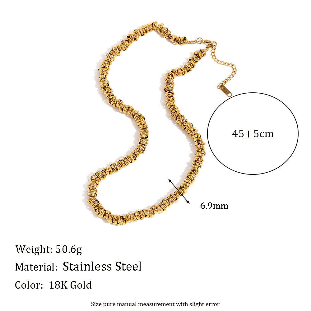 Minimalist Geometric Stainless Steel Plated 18K Gold Round Hoop Necklace for Women