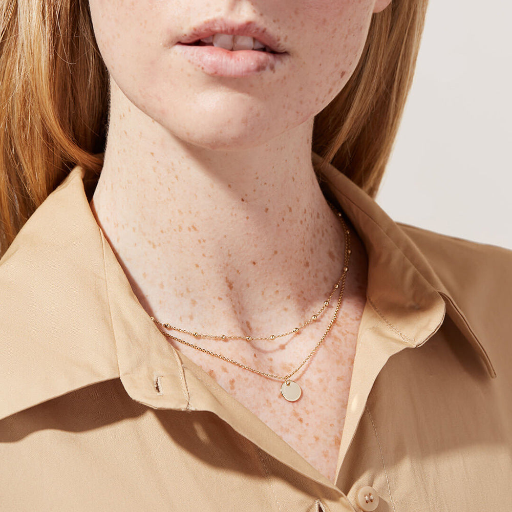 Collana da donna con pendente rotondo geometrico a doppio strato placcato oro 18K in acciaio inossidabile