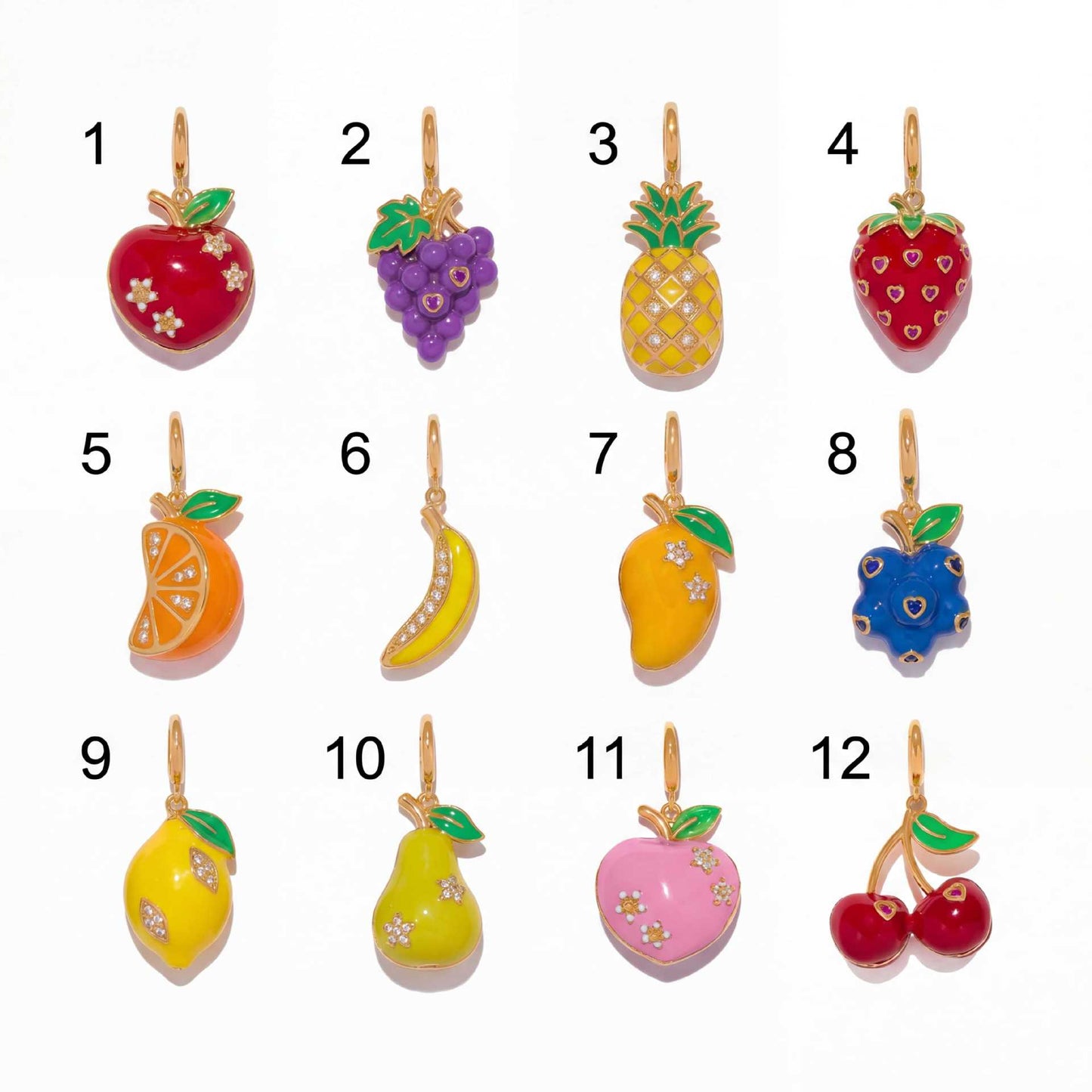Vintage Drip Oil Plated Brass Cubic Zirconia Fruit Charm Bar