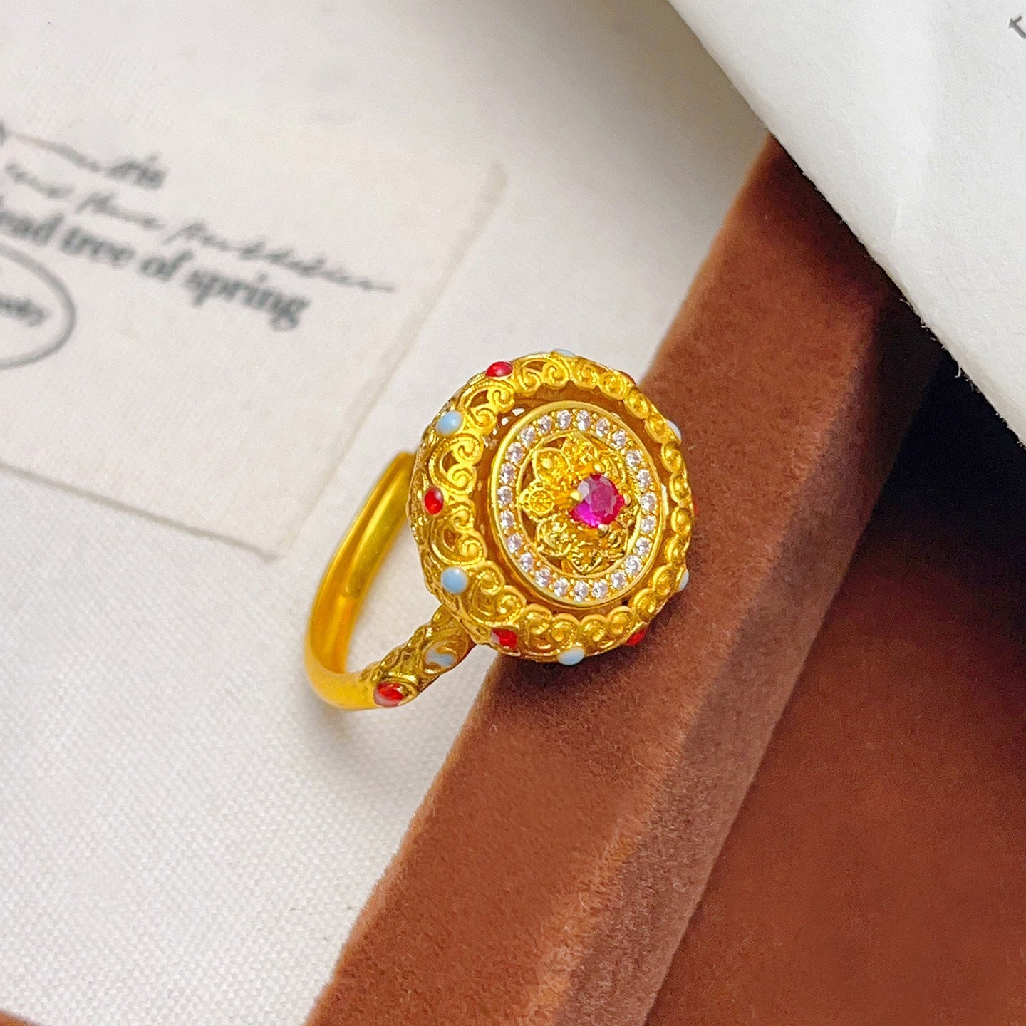 Anillo de Cobre Redondo Geométrico Vintage con Circonitas para Mujer Anillo de Dedo de Lujo Minimalista