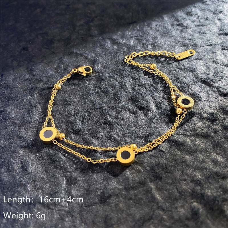 Original Design Geometric Four-Leaf Clover Roman Numeral Double-Layer Bracelet in Titanium Steel with Gold Plating