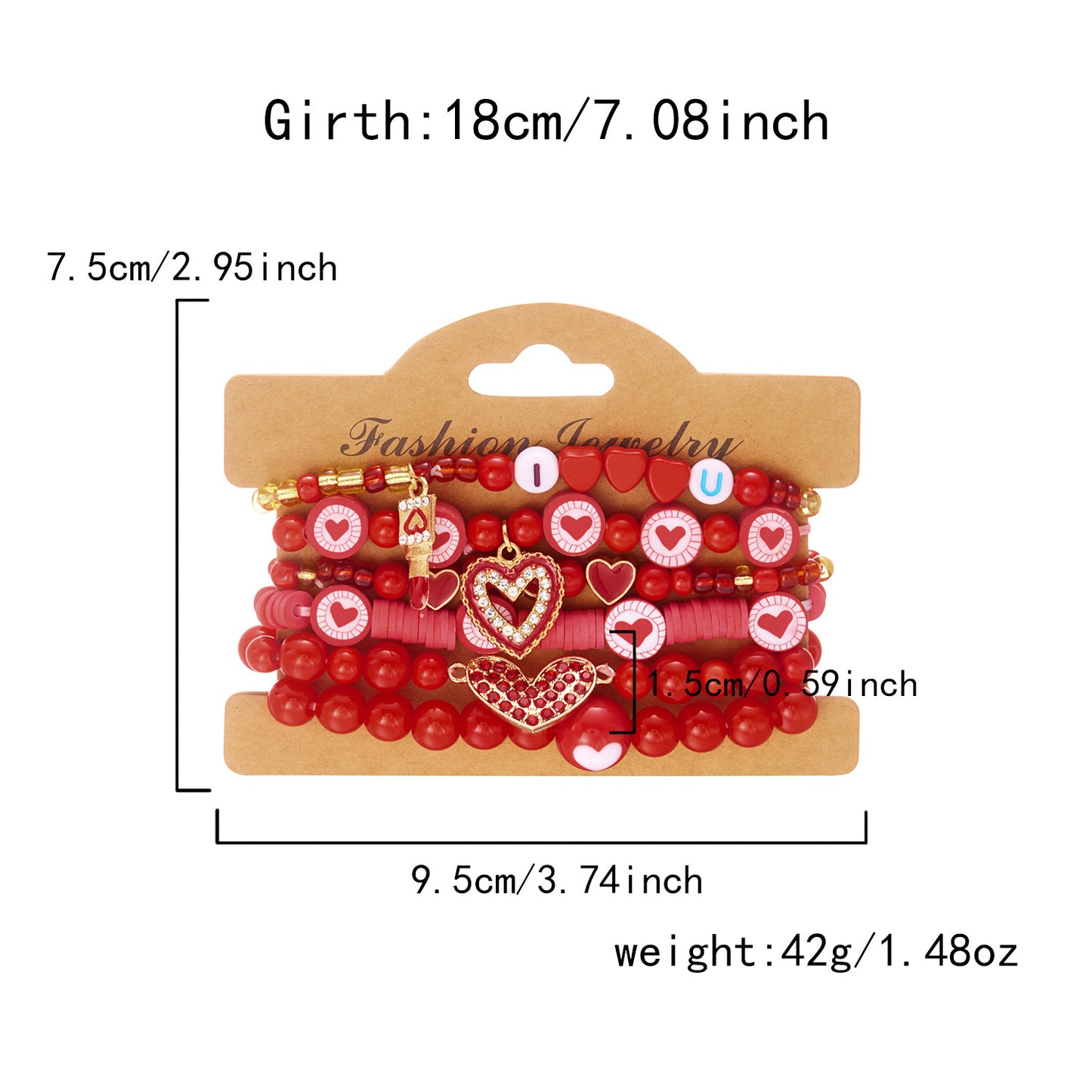 Handmade Resin Heart Pendant Bracelet Set Unisex