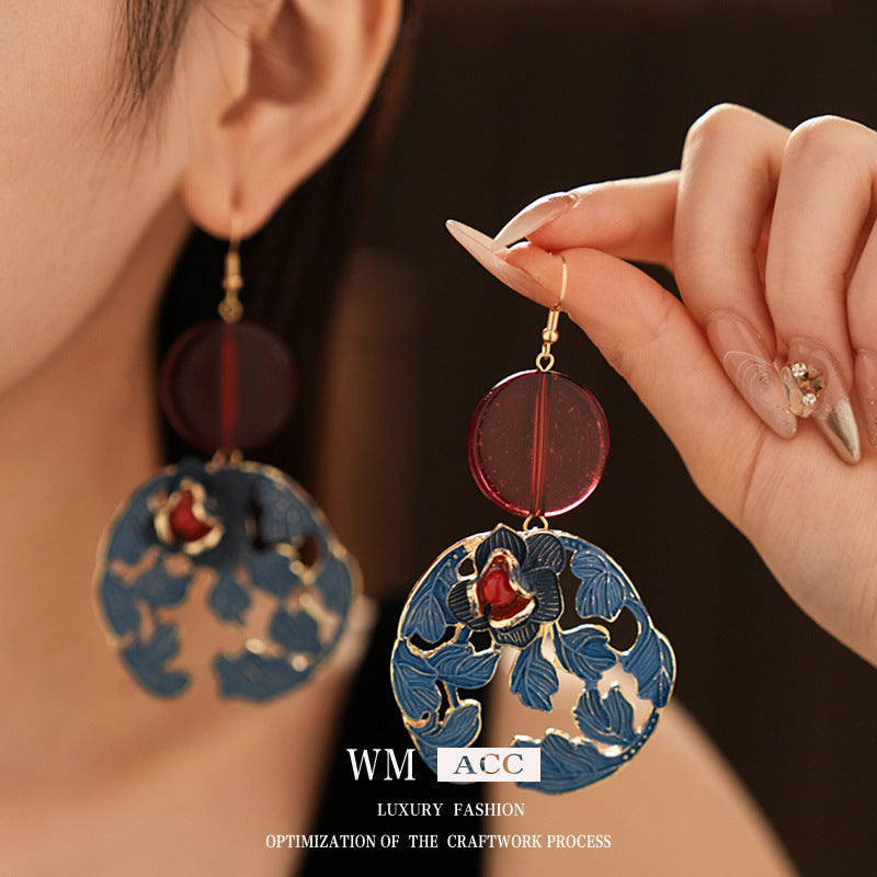 Vintage Chic Floral and Geometric Alloy Earrings with Gold Plating for Women Lightweight Elegant Ear Hooks