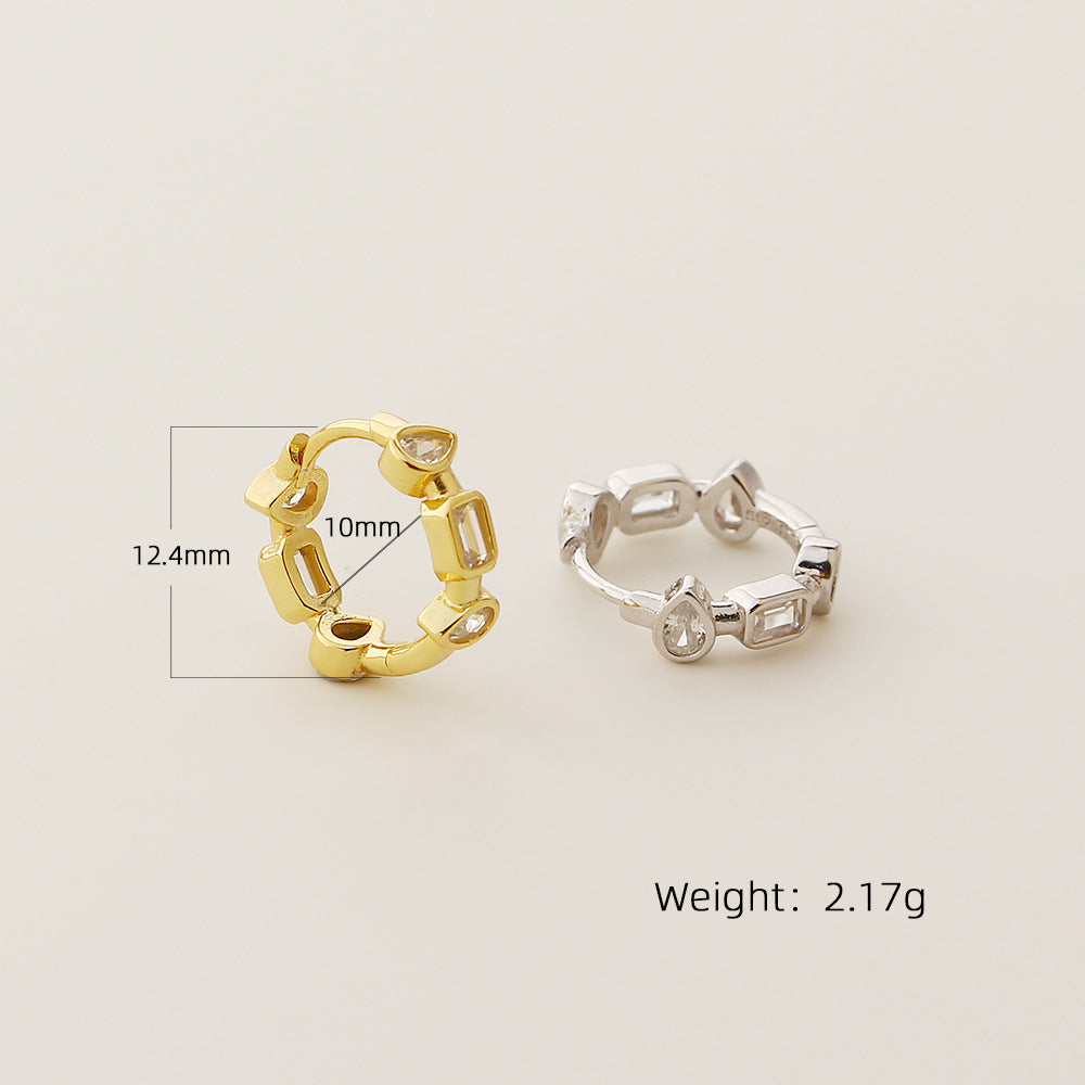 Pendientes de aro de plata de ley 925 con circonita cúbica de corazón geométrico para mujer