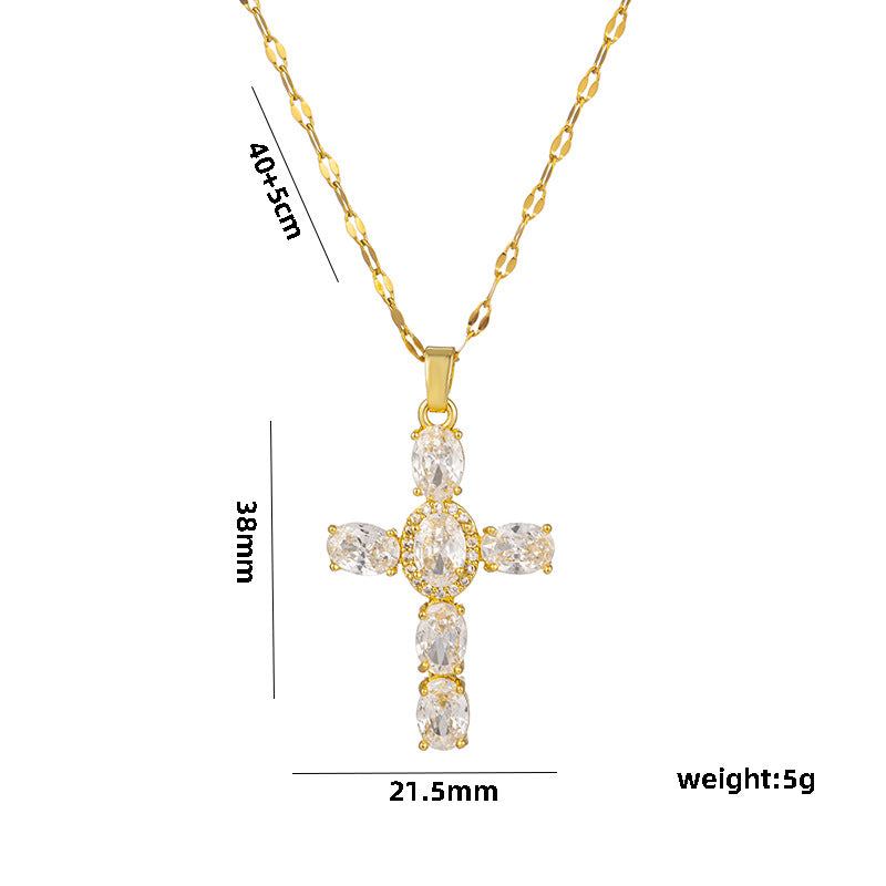 Minimalist Cross Pendant Necklace in Titanium Steel with Plated Finish for Women