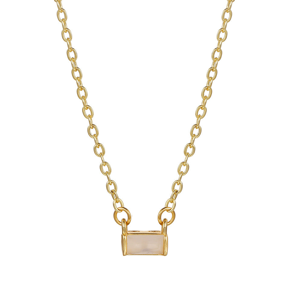 Fashionable Square Birthstone Pendant Necklace in Copper with Gold Plating and Zirconia for Women