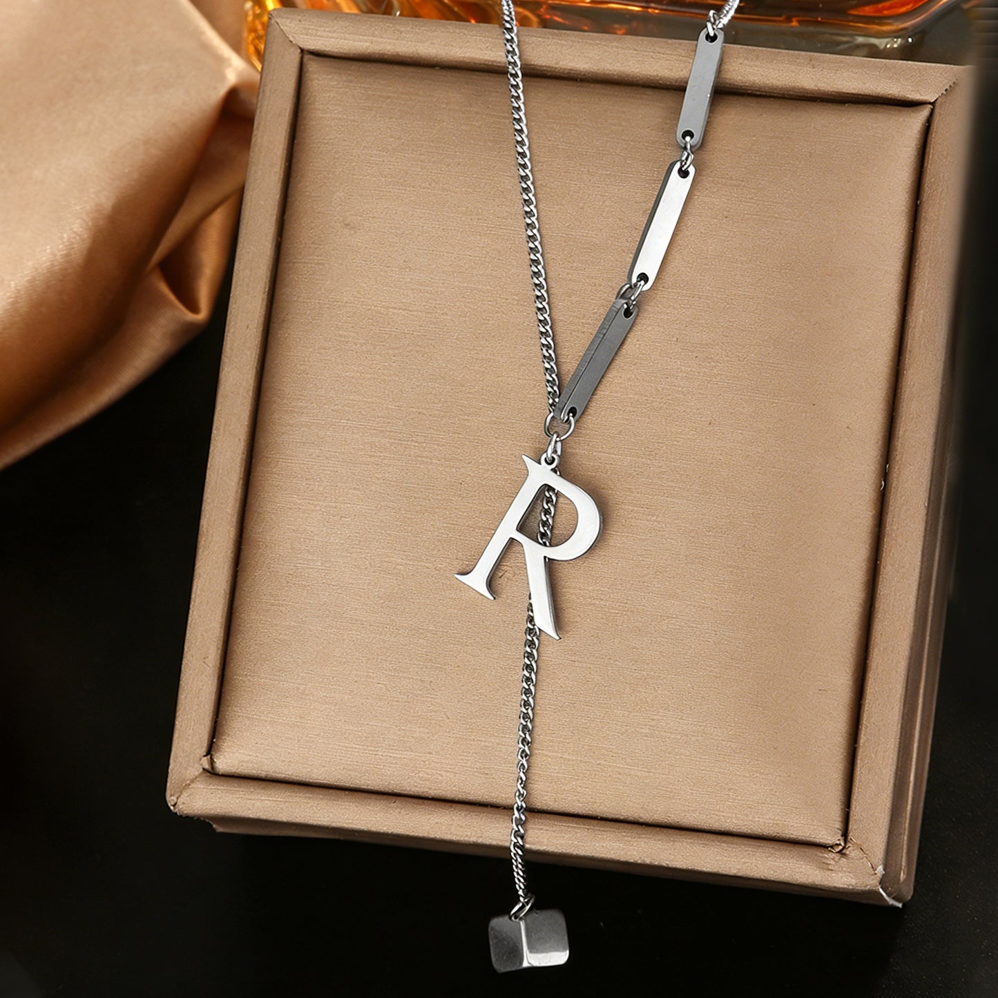 Luxury Polished Letter Titanium Steel Pendant Necklace Stainless Steel Chain for Women