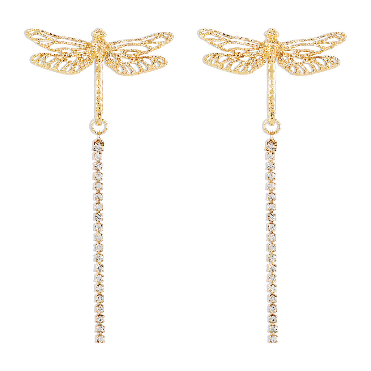 Orecchini a libellula traforati Sweet-Edgy con strass in ferro placcato da donna
