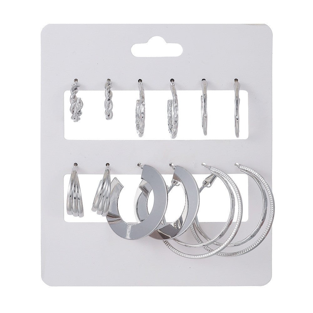 Vintage Geometric Round Plated Stainless Steel Hoop Earrings Set for Women and Men