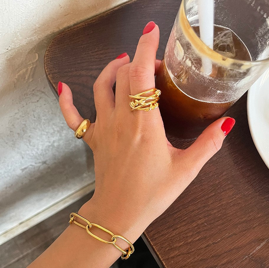 Minimalist Irregular Geometric Silver Ring for Women with Braided Rope Knot Detail in 925 Sterling Silver